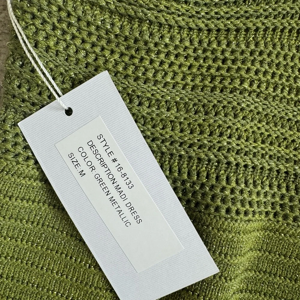 Torn by Ronny Kobo Madi Dress in metallic green sexy beach crochet midi sz m - Picture 9 of 15